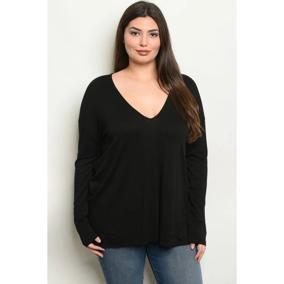 WOMEN'S CARMEN BLACK PLUS SIZE TOP - Picture 1 of 2